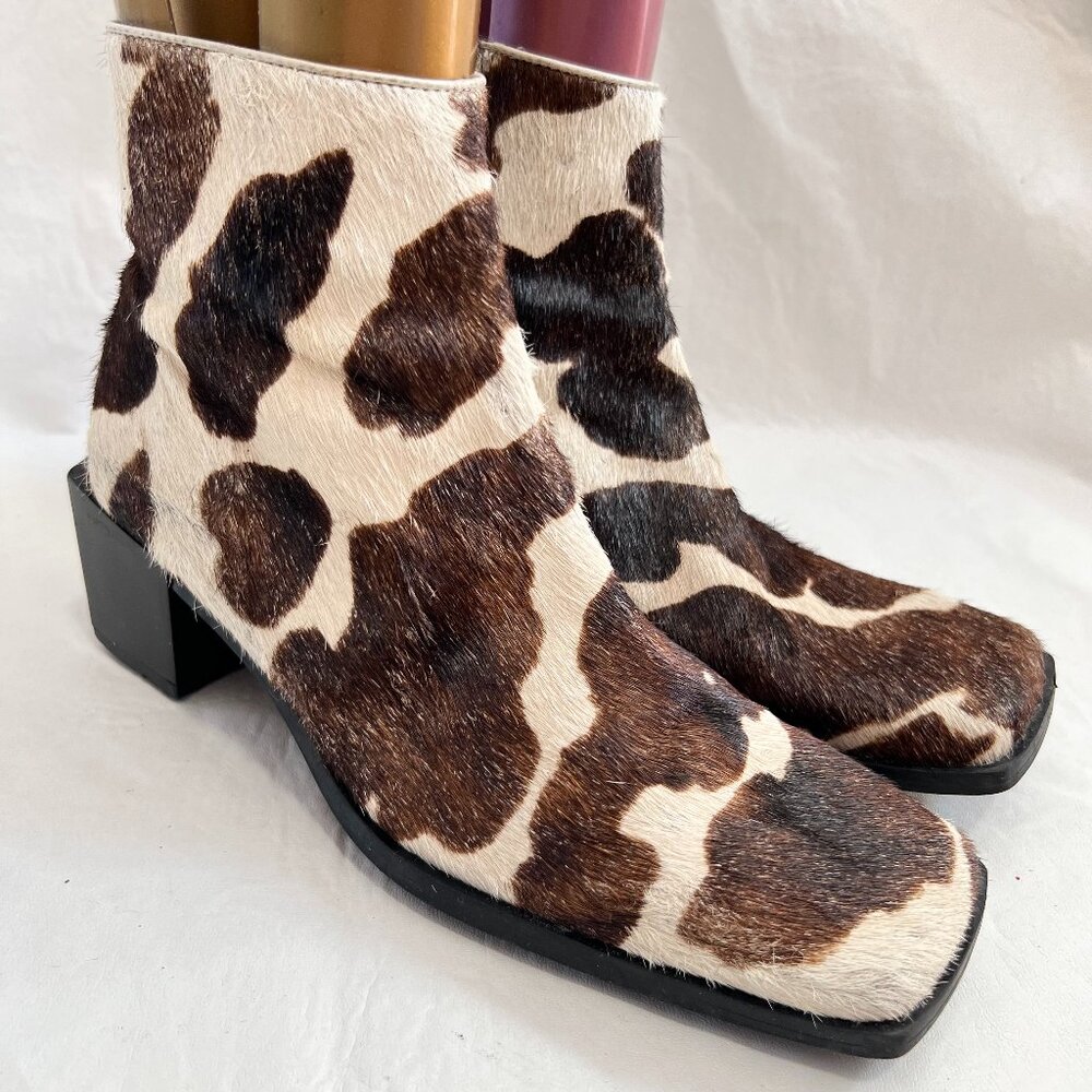Nine West Brown and Cream Cowhide Ankle Boots